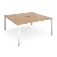 Adapt square boardroom table 1600mm x 1600mm with central cutout 272mm x 132mm - white frame and beech top