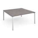 Adapt square boardroom table 1600mm x 1600mm with central cutout 272mm x 132mm - white frame and grey oak top