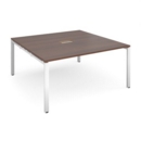 Adapt square boardroom table 1600mm x 1600mm with central cutout 272mm x 132mm - white frame and walnut top