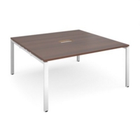 Adapt square boardroom table 1600mm x 1600mm with central cutout 272mm x 132mm - white frame and walnut top