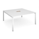Adapt square boardroom table 1600mm x 1600mm with central cutout 272mm x 132mm - white frame and white top