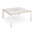Adapt square boardroom table 1600mm x 1600mm with central cutout 272mm x 132mm - white frame and white with oak edge top