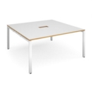 Adapt square boardroom table 1600mm x 1600mm with central cutout 272mm x 132mm - white frame and white with oak edge top