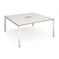 Adapt square boardroom table 1600mm x 1600mm with central cutout 272mm x 132mm - white frame and white with oak edge top