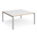 Adapt square boardroom table 1600mm x 1600mm - silver frame and white top with oak edging