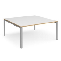 Adapt square boardroom table 1600mm x 1600mm - silver frame and white top with oak edging