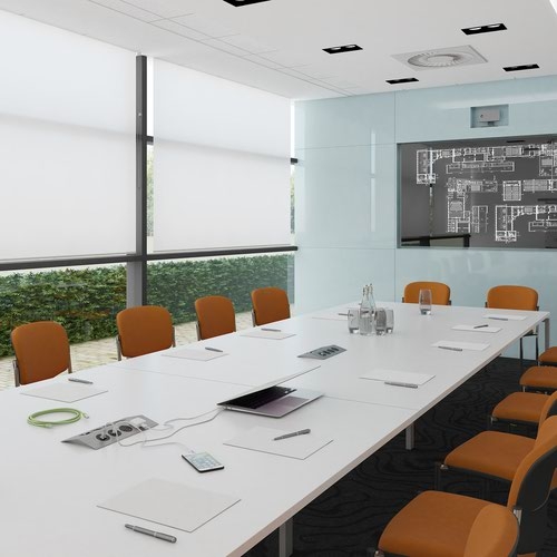 Adapt rectangular boardroom table 2400mm x 1200mm - silver frame and grey oak top
