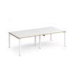 Adapt rectangular boardroom table 2400mm x 1200mm - white frame and white top with oak edging
