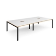 Adapt rectangular boardroom table 3200mm x 1600mm with 2 cutouts 272mm x 132mm - black frame and white with oak edge top