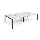 Adapt rectangular boardroom table 3200mm x 1600mm with 2 cutouts 272mm x 132mm - black frame and white with oak edge top