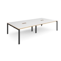 Adapt rectangular boardroom table 3200mm x 1600mm with 2 cutouts 272mm x 132mm - black frame and white with oak edge top