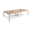 Adapt rectangular boardroom table 3200mm x 1600mm with 2 cutouts 272mm x 132mm - silver frame and beech top