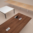 Adapt rectangular boardroom table 3200mm x 1600mm with 2 cutouts 272mm x 132mm - silver frame and grey oak top