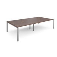 Adapt rectangular boardroom table 3200mm x 1600mm with 2 cutouts 272mm x 132mm - silver frame and walnut top