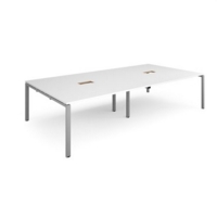 Adapt rectangular boardroom table 3200mm x 1600mm with 2 cutouts 272mm x 132mm - silver frame and white top