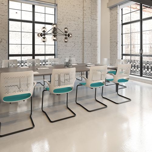 Adapt rectangular boardroom table 3200mm x 1600mm - black frame and white top