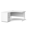 Maestro 25 left hand ergonomic desk 1400mm with white cantilever frame and desk high pedestal - white