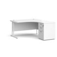 Maestro 25 right hand ergonomic desk 1400mm with white cantilever frame and desk high pedestal - white