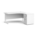 Maestro 25 right hand ergonomic desk 1600mm with white cantilever frame and desk high pedestal - white