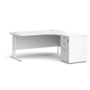 Maestro 25 right hand ergonomic desk 1600mm with white cantilever frame and desk high pedestal - white