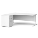Maestro 25 left hand ergonomic desk 1800mm with white cantilever frame and desk high pedestal - white