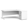 Maestro 25 right hand ergonomic desk 1800mm with white cantilever frame and desk high pedestal - white