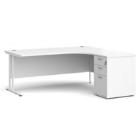 Maestro 25 right hand ergonomic desk 1800mm with white cantilever frame and desk high pedestal - white