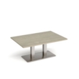 Eros rectangular coffee table with flat brushed steel rectangular base and twin uprights 1200mm x 800mm - made to order