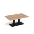 Eros rectangular coffee table with flat black rectangular base and twin uprights 1200mm x 800mm - beech