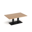Eros rectangular coffee table with flat black rectangular base and twin uprights 1200mm x 800mm - beech