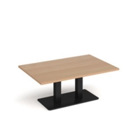 Eros rectangular coffee table with flat black rectangular base and twin uprights 1200mm x 800mm - beech