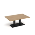 Eros rectangular coffee table with flat black rectangular base and twin uprights 1200mm x 800mm - oak
