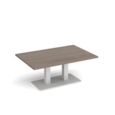 Eros rectangular coffee table with flat white rectangular base and twin uprights 1200mm x 800mm - barcelona walnut