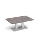 Eros rectangular coffee table with flat white rectangular base and twin uprights 1200mm x 800mm - grey oak
