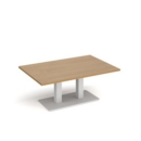 Eros rectangular coffee table with flat white rectangular base and twin uprights 1200mm x 800mm - oak