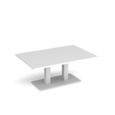 Eros rectangular coffee table with flat white rectangular base and twin uprights 1200mm x 800mm - white