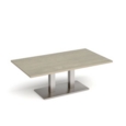 Eros rectangular coffee table with flat brushed steel rectangular base and twin uprights 1400mm x 800mm - made to order