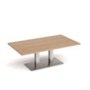 Eros rectangular coffee table with flat brushed steel rectangular base and twin uprights 1400mm x 800mm - beech