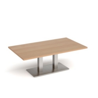 Eros rectangular coffee table with flat brushed steel rectangular base and twin uprights 1400mm x 800mm - beech