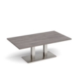 Eros rectangular coffee table with flat brushed steel rectangular base and twin uprights 1400mm x 800mm - grey oak