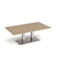 Eros rectangular coffee table with flat brushed steel rectangular base and twin uprights 1400mm x 800mm - kendal oak