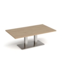 Eros rectangular coffee table with flat brushed steel rectangular base and twin uprights 1400mm x 800mm - kendal oak
