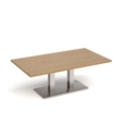 Eros rectangular coffee table with flat brushed steel rectangular base and twin uprights 1400mm x 800mm - oak