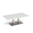 Eros rectangular coffee table with flat brushed steel rectangular base and twin uprights 1400mm x 800mm - white