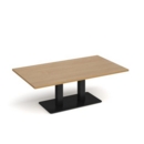 Eros rectangular coffee table with flat black rectangular base and twin uprights 1400mm x 800mm - oak