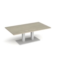 Eros rectangular coffee table with flat white rectangular base and twin uprights 1400mm x 800mm - made to order