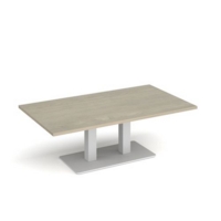 Eros rectangular coffee table with flat white rectangular base and twin uprights 1400mm x 800mm - made to order
