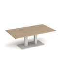 Eros rectangular coffee table with flat white rectangular base and twin uprights 1400mm x 800mm - kendal oak