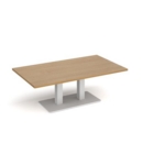 Eros rectangular coffee table with flat white rectangular base and twin uprights 1400mm x 800mm - oak