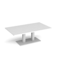 Eros rectangular coffee table with flat white rectangular base and twin uprights 1400mm x 800mm - white